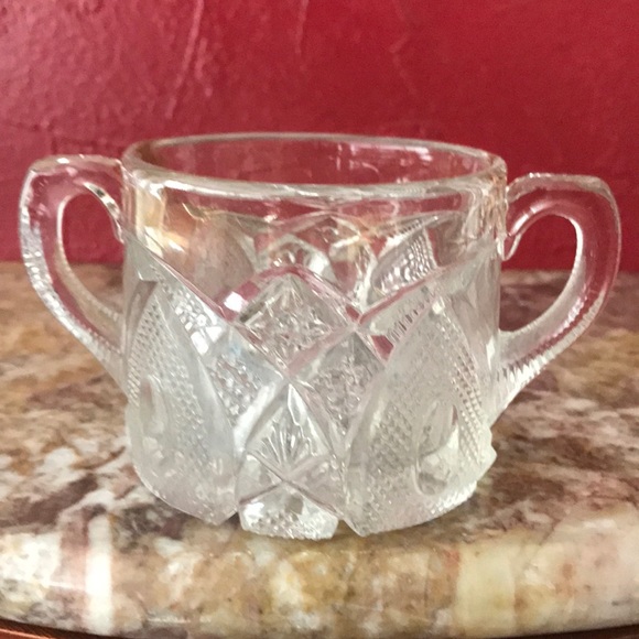 Vintage Cut Crystal Cathedral Design Double Handle Sugar Bowl